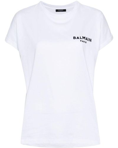 Balmain Flocked-Logo Cotton T-Shirt - White