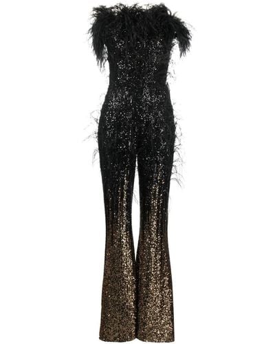 Elie Saab Strapless Sequin-feather Embellished Jumpsuit - Black