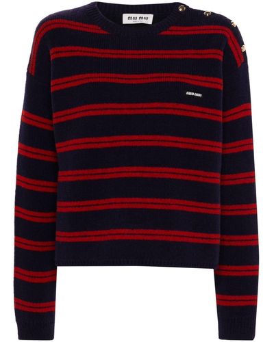 Miu Miu Striped Knitted Sweater - Red