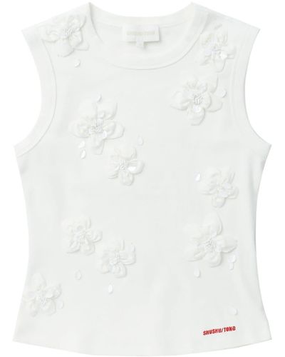 ShuShu/Tong Floral-Appliqué Bead-Embellished Tank Top - White