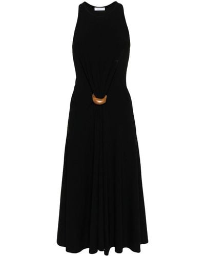 Ferragamo Wooden-Buckle Sleeveless Dress - Black