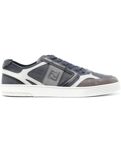 Fendi Logo-embroidered Paneled Sneakers - Gray