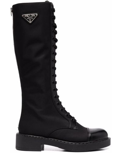 Prada Brushed-leather Lace-up Boots - Black
