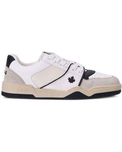 DSquared² Spiker Leaf-Embroidered Leather Trainers - White