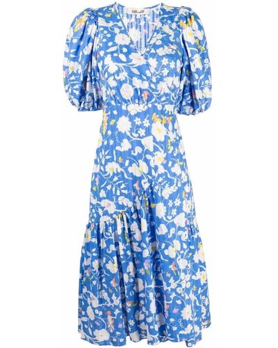 Diane von Furstenberg Floral-print Cotton Midi Dress - Blue