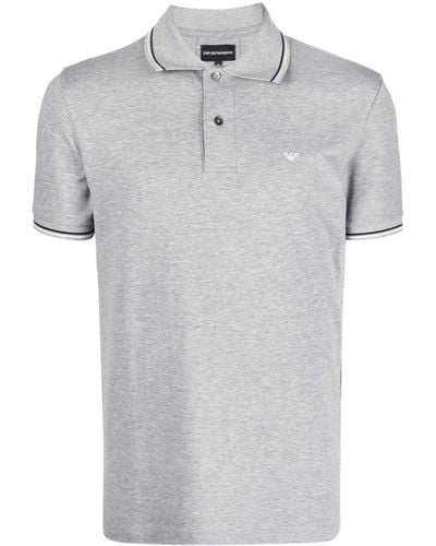 Emporio Armani Logo-Print Piqué-Trim Polo Shirt - Grey