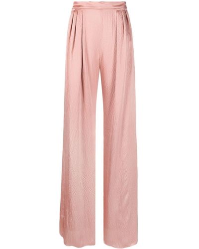 Max Mara Pleated Silk Straight-Leg Trousers - Pink