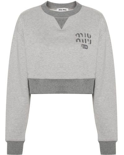 Miu Miu Logo-print Cropped Sweatshirt - Grey