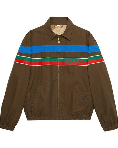 Gucci Cotton Zip-up Jacket With Stripe - Brown