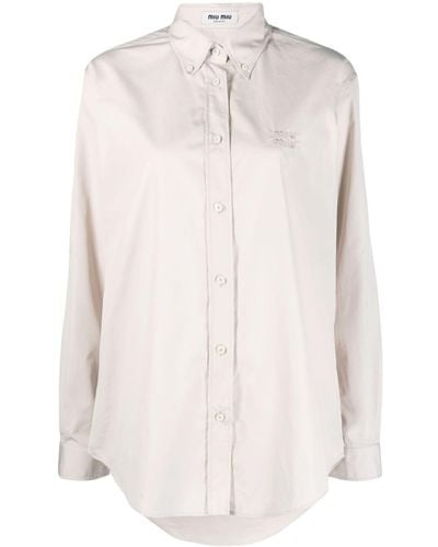 Miu Miu Logo-Embroidered Cotton Shirt - White