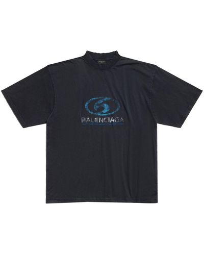 Balenciaga Surfer Logo-Print Cotton T-Shirt - Blue