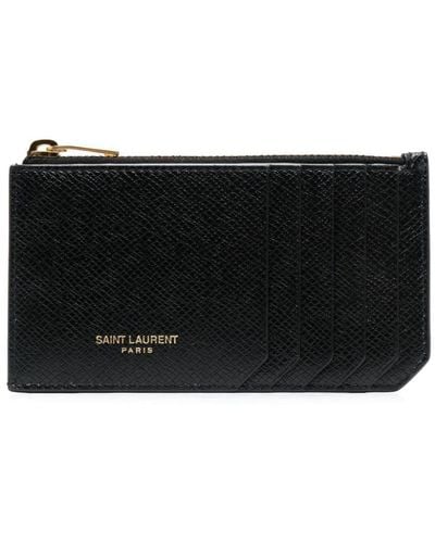 Saint Laurent Logo-Stamp Leather Cardholder - Black