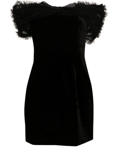 Alessandra Rich Off-Shoulder Velvet Mini Dress - Black