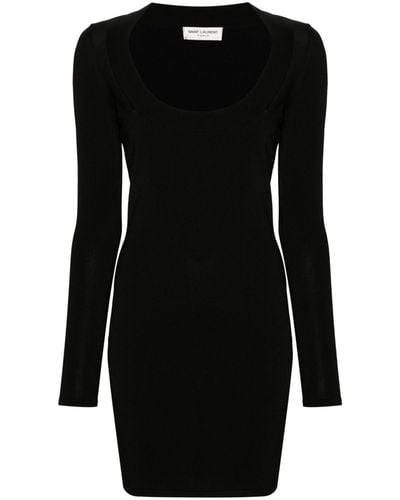 Saint Laurent Décolleté Knitted Mini Dress - Black