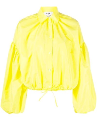 MSGM Puff-sleeved Taffeta Blouse - Yellow