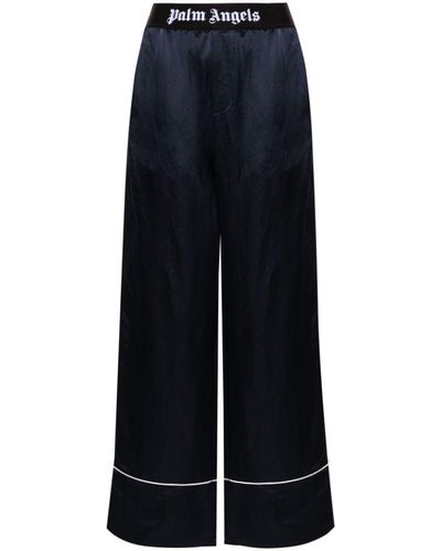 Palm Angels Logo-Waist Satin Trousers - Blue