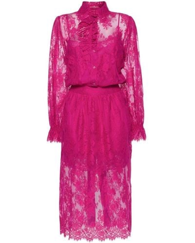 Ermanno Scervino Chantilly-Lace Midi Dress - Pink