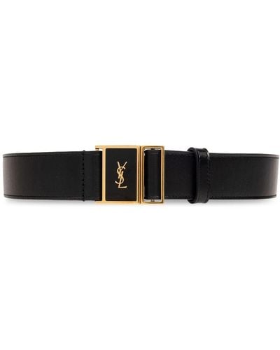 Saint Laurent Cassandre Leather Belt - Black