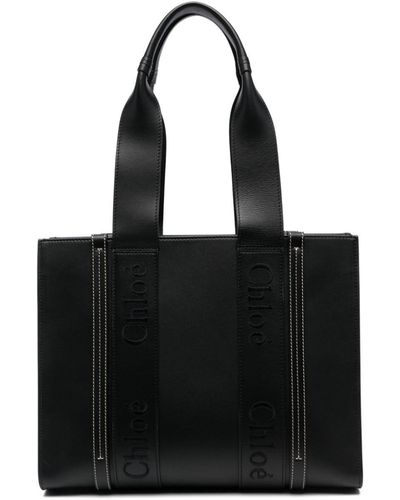 Chloé Medium Woody Leather Tote Bag - Black