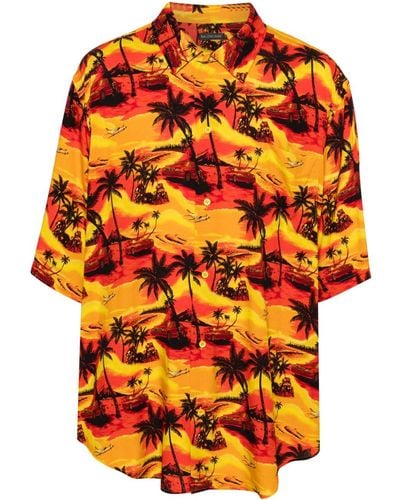 Balenciaga Hawaiian Car Short-Sleeve Shirt - Orange