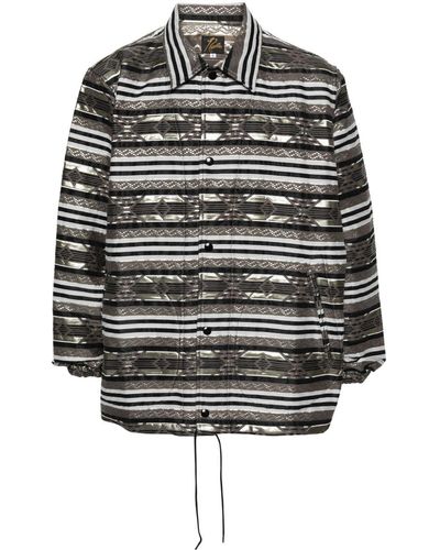 Needles Patterned-Jacquard Striped Shirt Jacket - Black