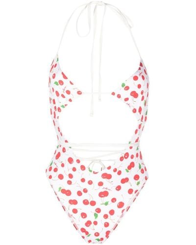 Frankie's Bikinis Cherry-Print Cut-Out Swimsuit - White