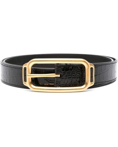 Tom Ford Crocodile-Effect Leather Belt - Black