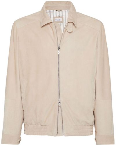 Brunello Cucinelli Neutral Long-sleeve Suede Jacket - Men's - Leather - Natural