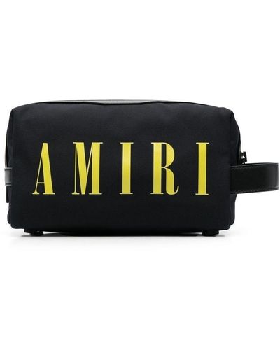 Amiri Logo-print Leather-trim Wash Bag - Black