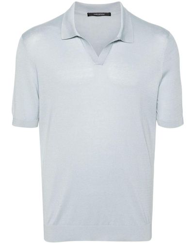Tagliatore Short-Sleeve Silk Polo Shirt - Blue