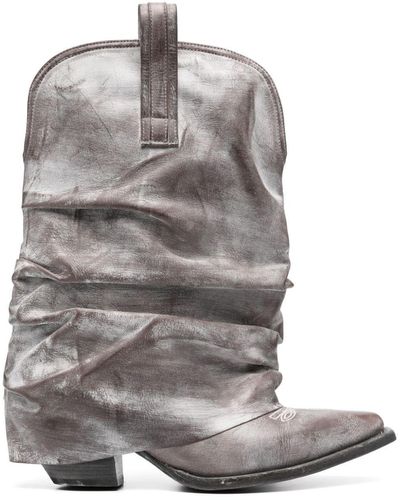 R13 Low Rider Distressed Cowbody Boots - Gray