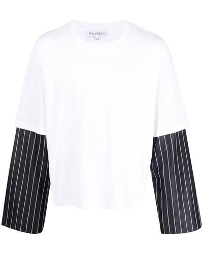 JW Anderson Striped-Sleeve Cotton T-Shirt - White