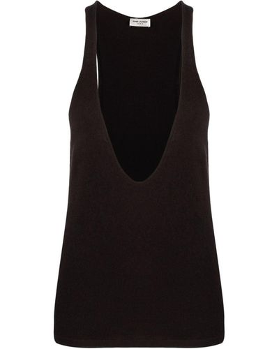 Saint Laurent Plunging U-Neck Cashmere Tank Top - Black