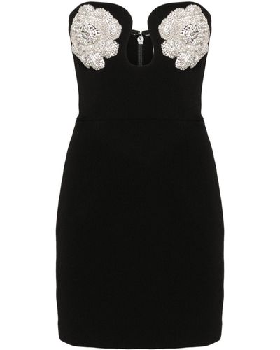 Rebecca Vallance Floral-Appliqué Crepe Mini Dress - Black