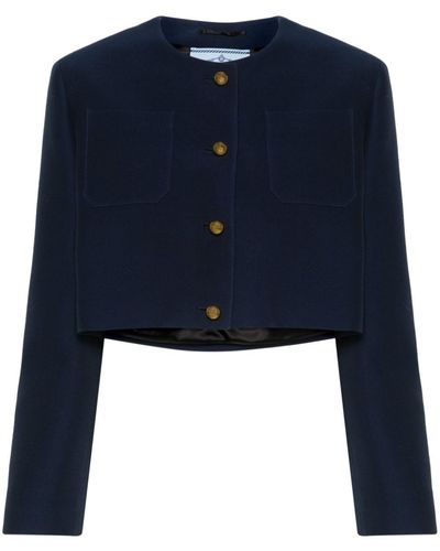 Prada Single-Breasted Cropped Jacket - Blue