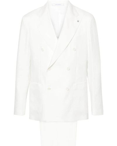 Tagliatore Double-Breasted Linen Suit - White