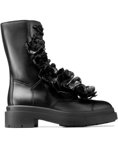 Jimmy Choo Nari Flower-Appliqué Boots - Black