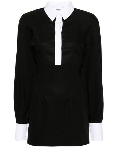 ROWEN ROSE Contrasting-Trim Cotton Shirtdress - Black
