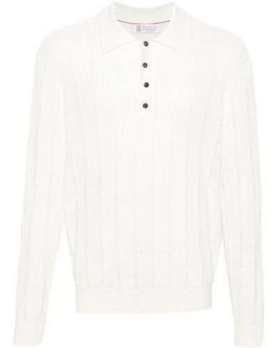 Brunello Cucinelli Long-Sleeve Cotton Polo Shirt - White