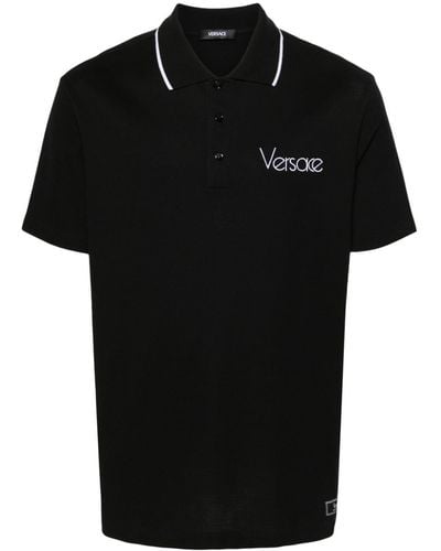 Versace Logo-Embroidered Polo Shirt - Black