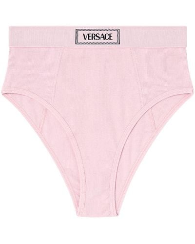 Versace Logo-Waistband Fine-Ribbed Briefs - Pink