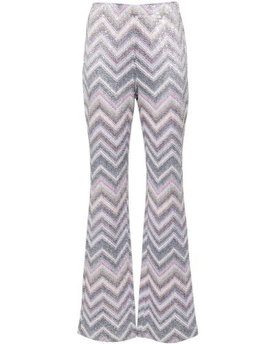 Missoni Sequinned Zigzag-Woven Flared Trousers - Grey