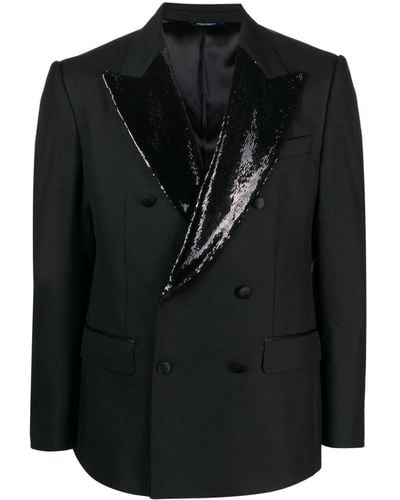 Dolce & Gabbana Sequin-Lapel Double-Breasted Blazer - Black