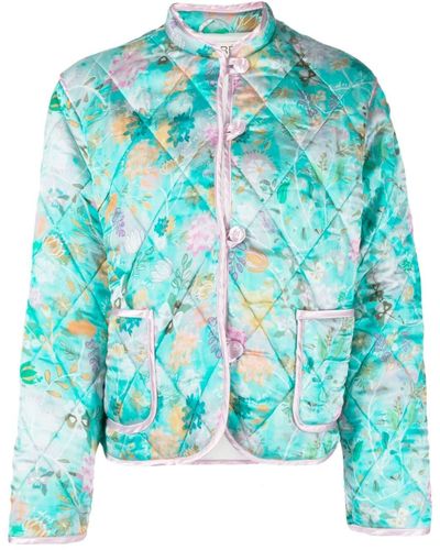 Siedres Floral-Print Quilted Jacket - Blue