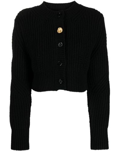 RECTO. Chunky Knit Cropped Cardigan - Black