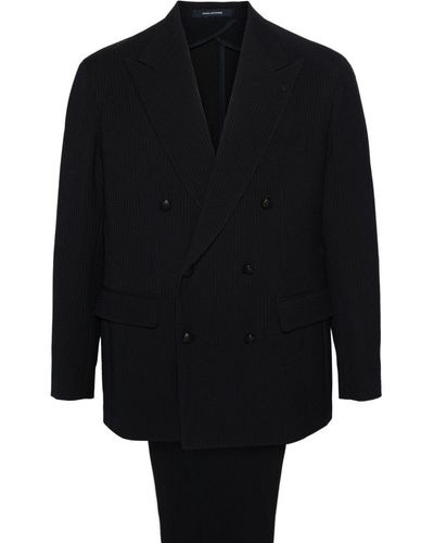 Tagliatore Seersucker Double-Breasted Suit - Black