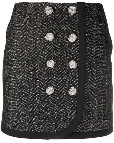 George Keburia Crystal-Buttons Tweed Miniskirt - Black