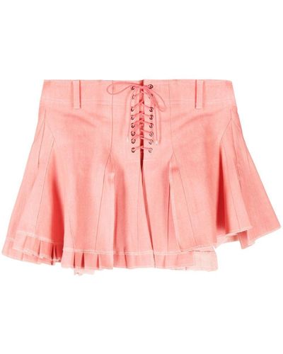 Ludovic de Saint Sernin Mirage Lace-Up Denim Miniskirt - Pink