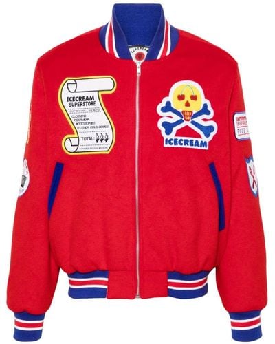 ICECREAM Patch-Detail Bomber Jacket - Red