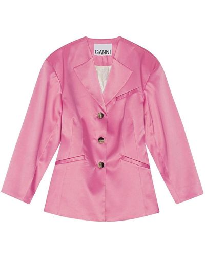 Ganni Single-Breasted Blazer - Pink